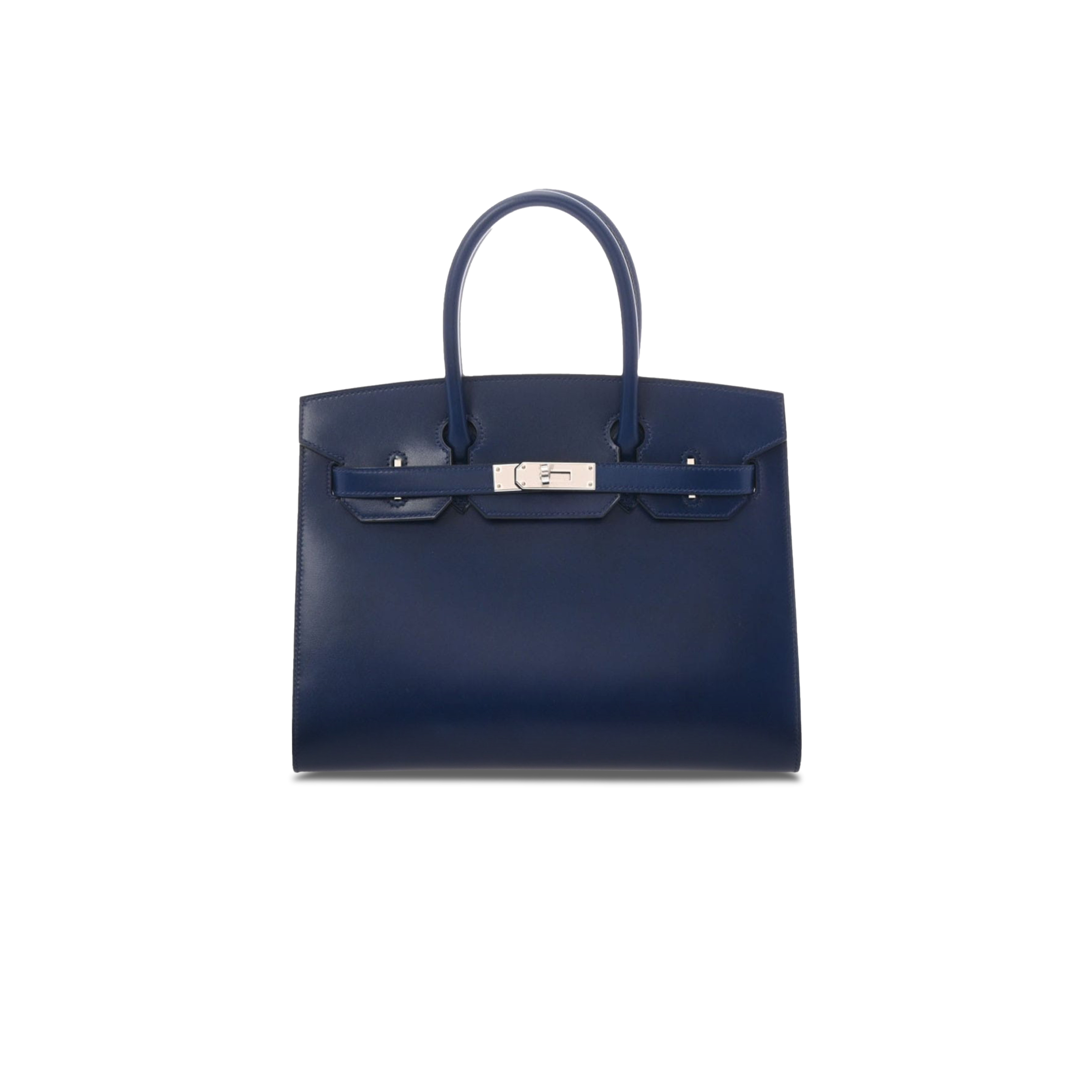 HERMES BIRKIN 30 BOX LEATHER SAPPHIRE BLUE SILVER BUCKLE H029283CK81 (30*23*15cm)